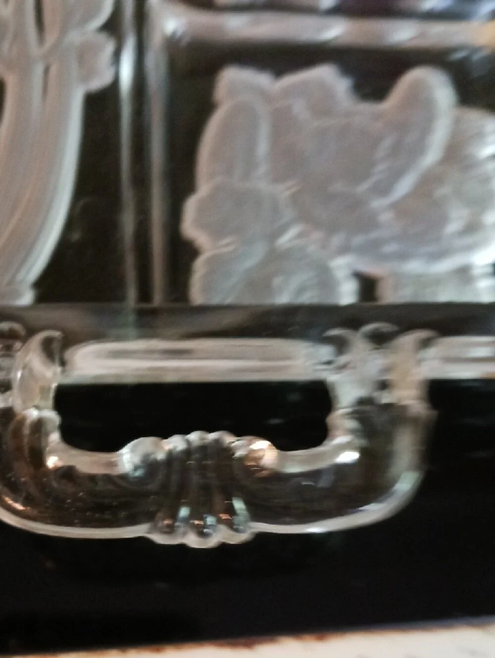 Beautiful! Etched Glass Divided Serving Dish - Clear Vegetable Pattern 🫒🥬🥒🫒
